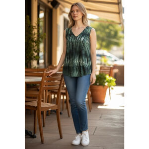 Women's Lularoe Green & Black Tie-Dye V-Neck Tank Top XXS